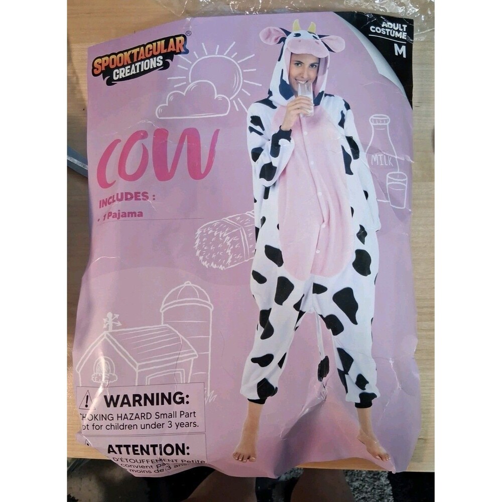 Cute Cow Jumpsuit Halloween Costume Spooktacular Creations Women’s M Lt Stains